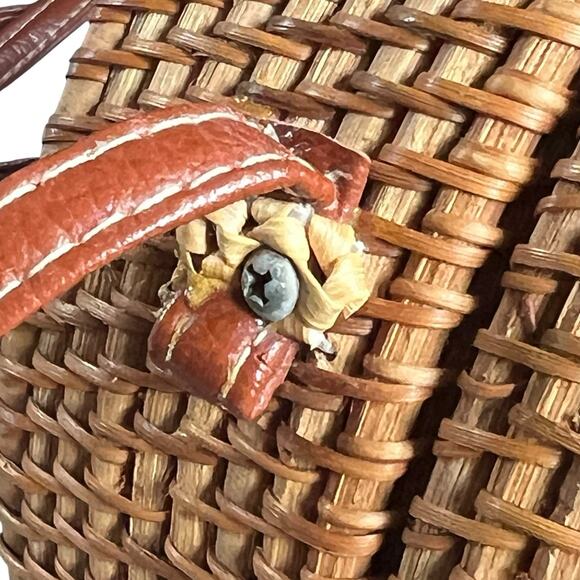 Round Rattan Straw Bag Wicker Purse Crossbody Faux Leather Strap Boho - Picture 10 of 12